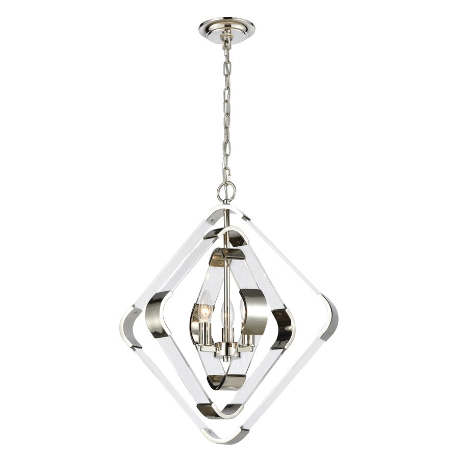 Atlas Lighting Rapid Pulse 20in 3-Light Chandelier | Modern Polished Nickel and Clear Acrylic | Dining Room & Kitchen Island | Model CL11306-NK