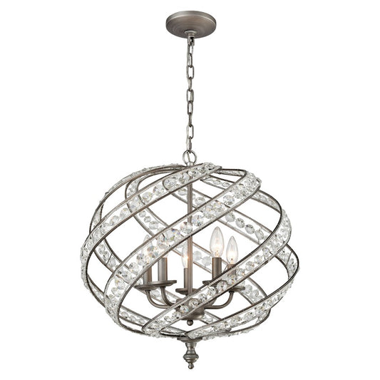Atlas Lighting Renaissance 21in 5-Light Chandelier | Transitional Weathered Zinc and Clear Crystal | Dining Room & Foyer | Model CL11308-GY