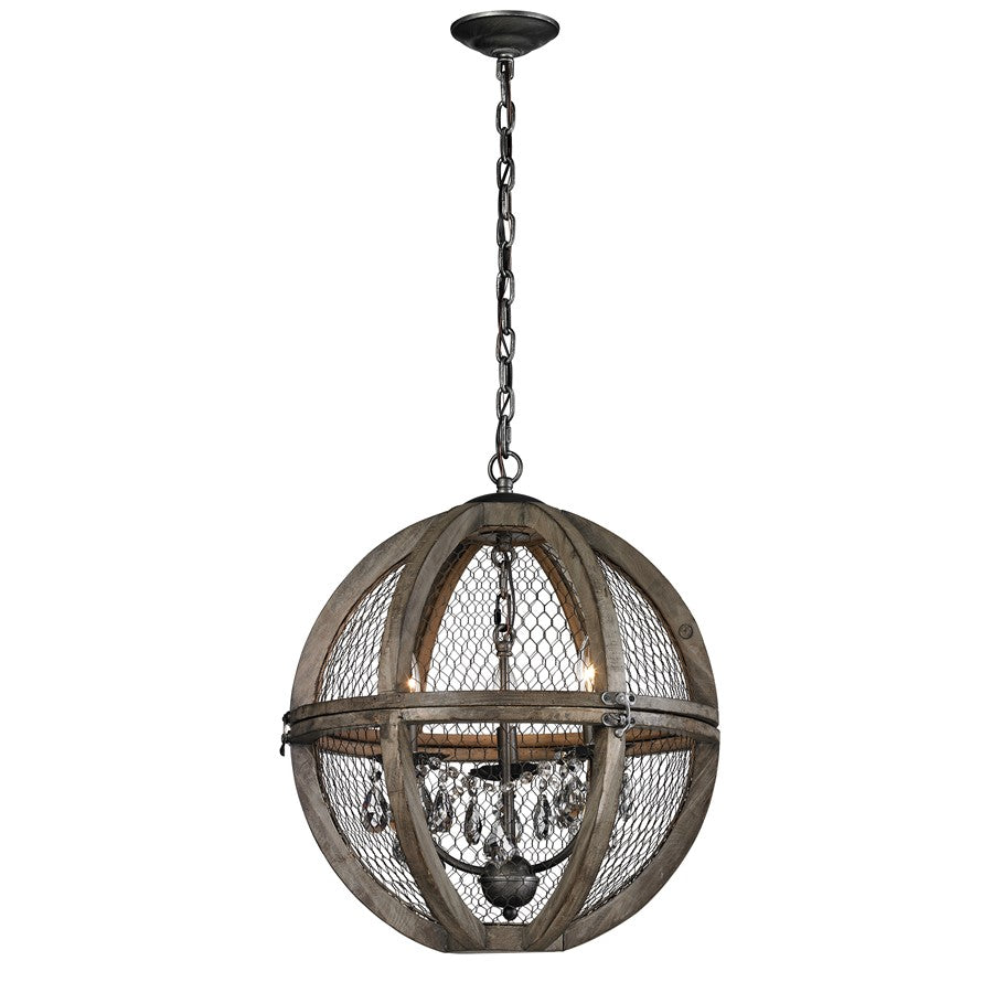 Atlas Lighting Renaissance Invention 18in 3-Light Chandelier | Transitional Aged Wood and Weathered Zinc | Dining Room & Kitchen | Model CL11309-BN