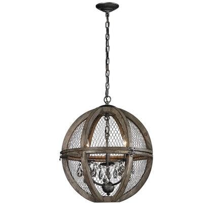 Atlas Lighting Renaissance Invention 18in 3-Light Chandelier | Transitional Aged Wood and Weathered Zinc | Dining Room & Kitchen | Model CL11309-BN