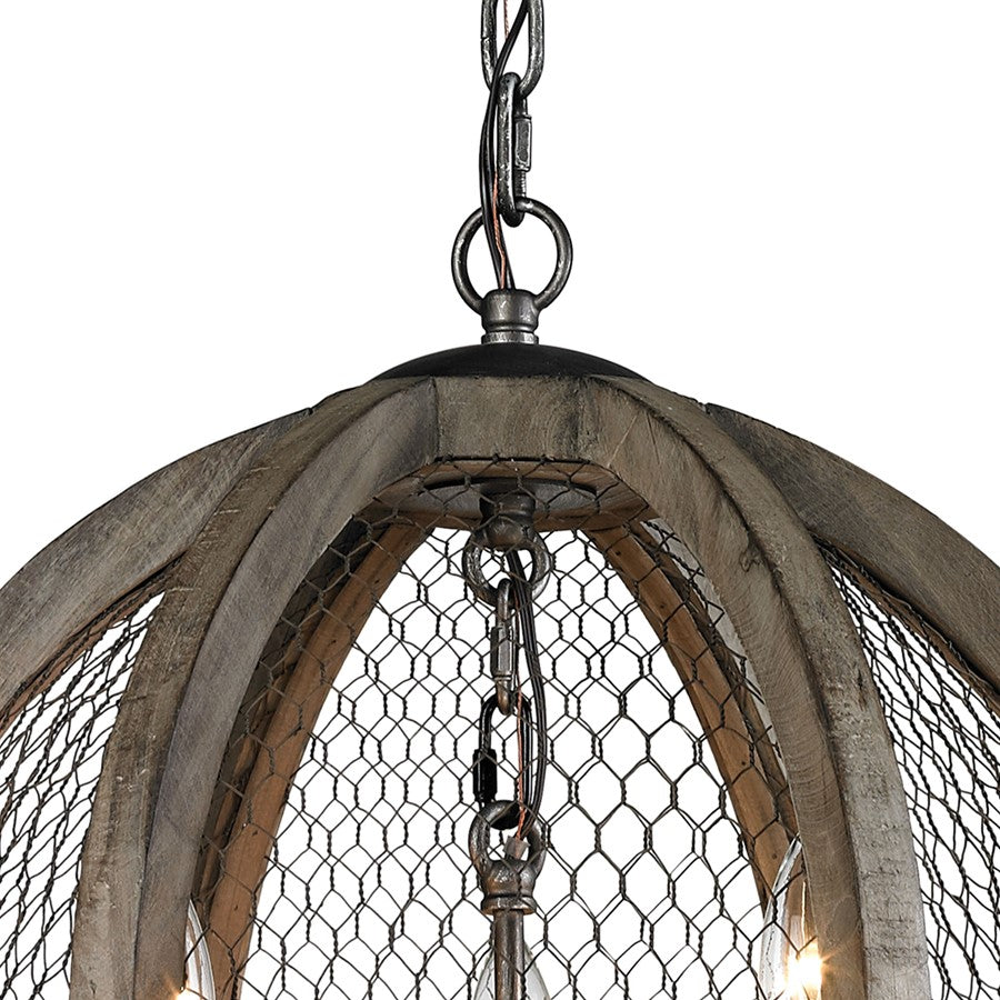 Atlas Lighting Renaissance Invention 18in 3-Light Chandelier | Transitional Aged Wood and Weathered Zinc | Dining Room & Kitchen | Model CL11309-BN