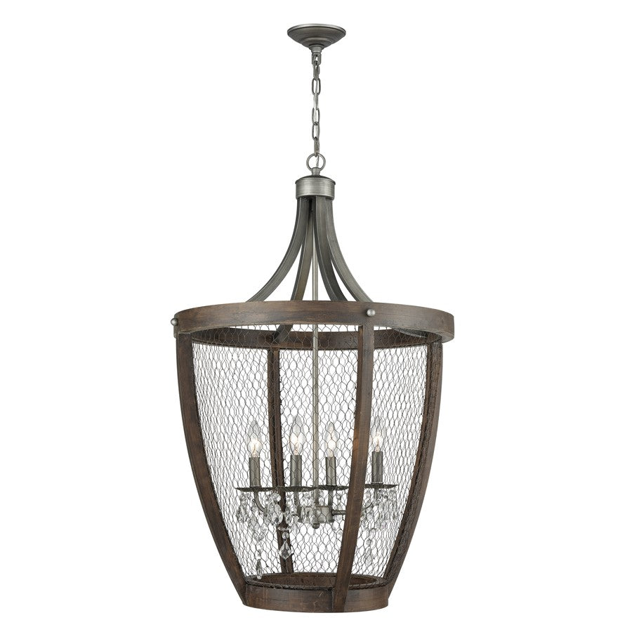 Atlas Lighting Renaissance Invention 23in 4-Light Chandelier | Transitional Aged Wood and Weathered Zinc | Dining Room & Living | Model CL11310-BN