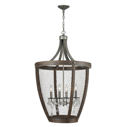 Atlas Lighting Renaissance Invention 23in 4-Light Chandelier | Transitional Aged Wood and Weathered Zinc | Dining Room & Living | Model CL11310-BN