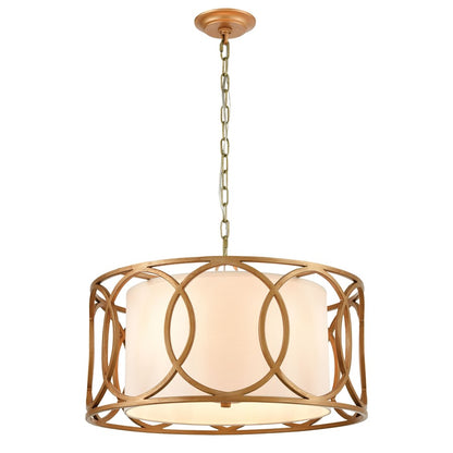 Atlas Ringlets 22in 4-Light Chandelier | Modern Matte Gold and White Fabric | Kitchen Island & Dining Room | 22 x 22 x 11 in | Model CL11313-GD