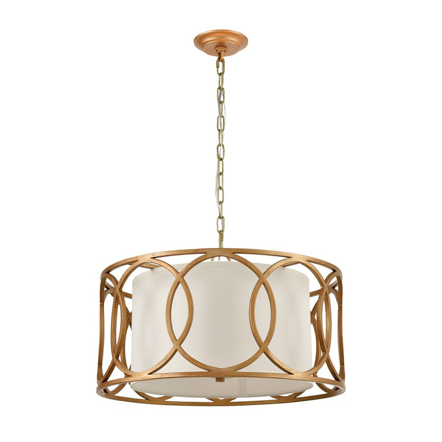 Atlas Ringlets 22in 4-Light Chandelier | Modern Matte Gold and White Fabric | Kitchen Island & Dining Room | 22 x 22 x 11 in | Model CL11313-GD