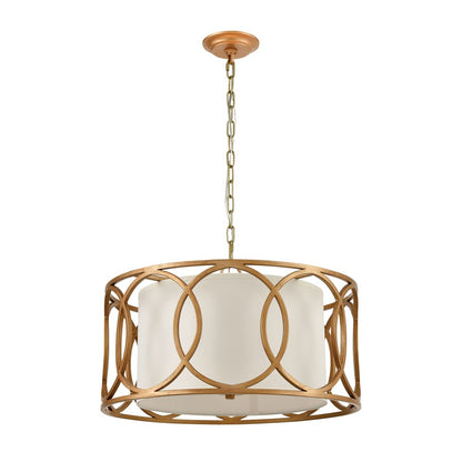 Atlas Ringlets 22in 4-Light Chandelier | Modern Matte Gold and White Fabric | Kitchen Island & Dining Room | 22 x 22 x 11 in | Model CL11313-GD