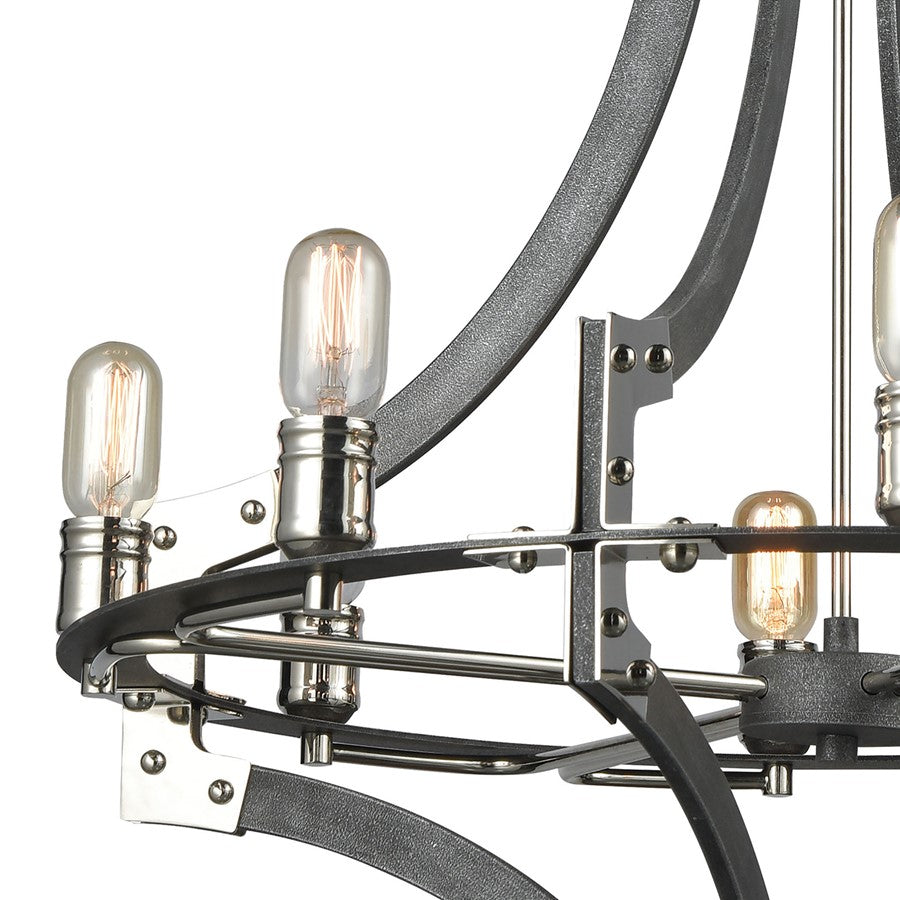 Atlas Riveted Plate 28in 8-Light Chandelier | Industrial Silverdust Iron and Polished Nickel | Dining Room & Foyer | Model CL11315-SV