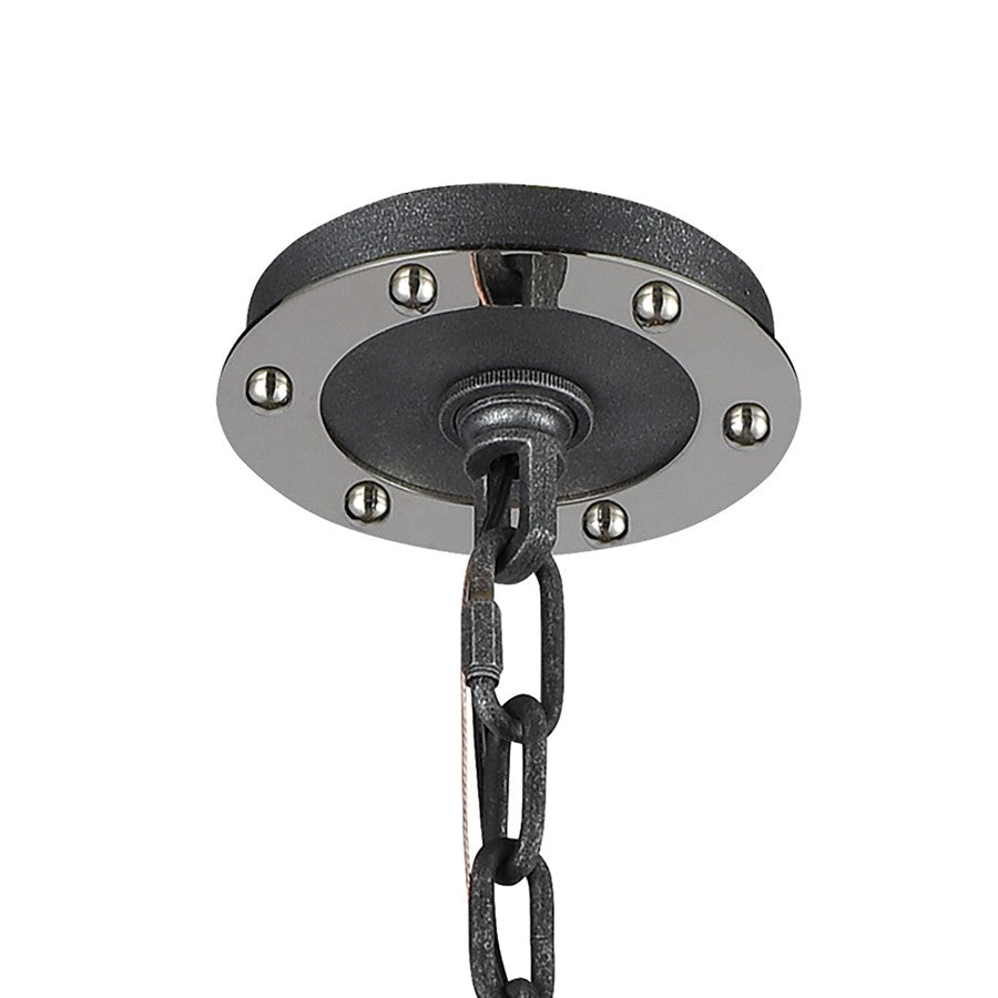 Atlas Riveted Plate 28in 8-Light Chandelier | Industrial Silverdust Iron and Polished Nickel | Dining Room & Foyer | Model CL11315-SV