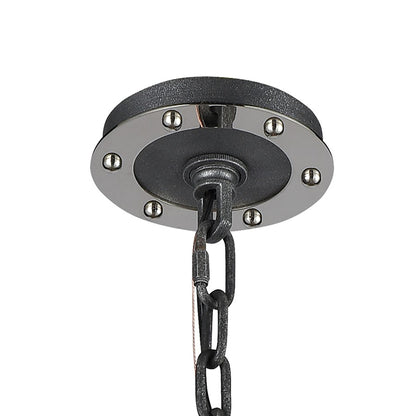Atlas Riveted Plate 28in 8-Light Chandelier | Industrial Silverdust Iron and Polished Nickel | Dining Room & Foyer | Model CL11315-SV