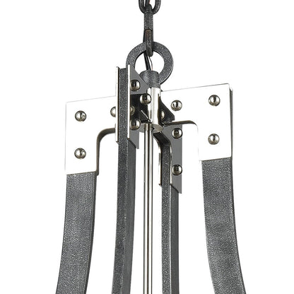 Atlas Riveted Plate 28in 8-Light Chandelier | Industrial Silverdust Iron and Polished Nickel | Dining Room & Foyer | Model CL11315-SV