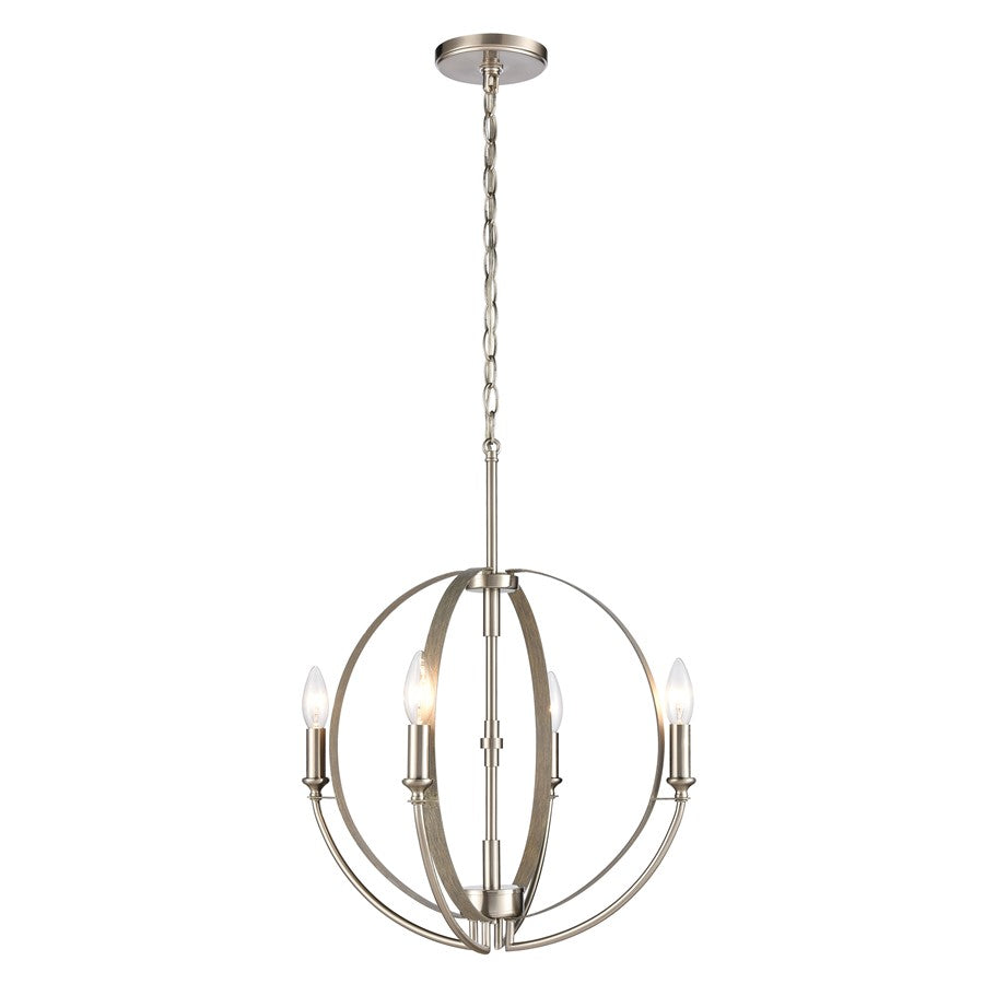 Atlas Lighting Rotunde 18in 4-Light Chandelier | Modern Beechwood and Satin Nickel | Dining Room & Kitchen Island | 18 x 18 x 25 in | Model CL11317-BN