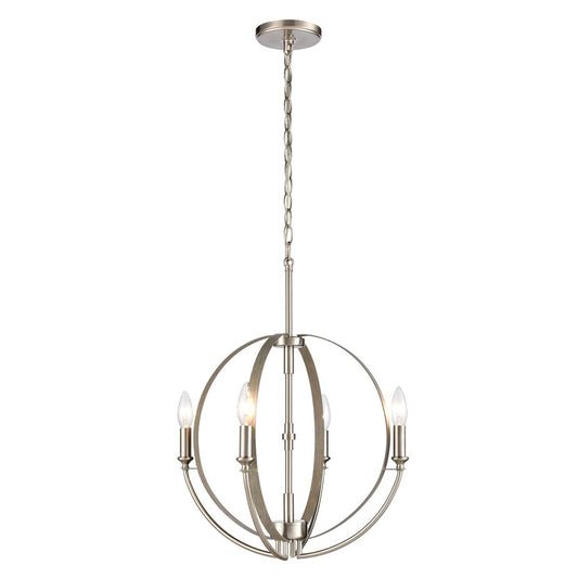 Atlas Lighting Rotunde 18in 4-Light Chandelier | Modern Beechwood and Satin Nickel | Dining Room & Kitchen Island | 18 x 18 x 25 in | Model CL11317-BN