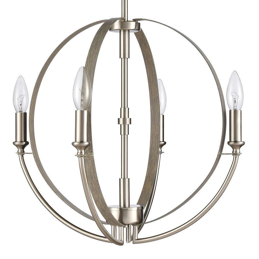 Atlas Lighting Rotunde 18in 4-Light Chandelier | Modern Beechwood and Satin Nickel | Dining Room & Kitchen Island | 18 x 18 x 25 in | Model CL11317-BN