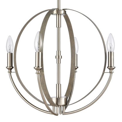 Atlas Lighting Rotunde 18in 4-Light Chandelier | Modern Beechwood and Satin Nickel | Dining Room & Kitchen Island | 18 x 18 x 25 in | Model CL11317-BN