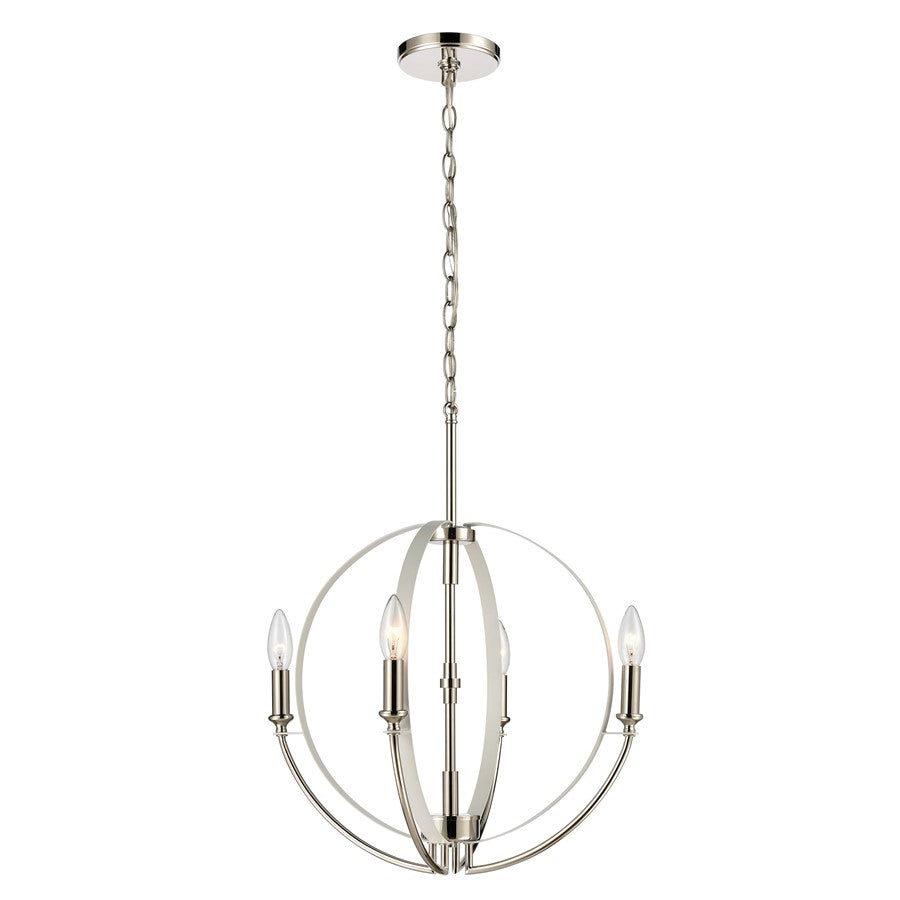 Atlas Lighting Rotunde 18in 4-Light Chandelier | Modern Matte White and Polished Nickel | Dining Room & Kitchen Island | Model CL11317-WH