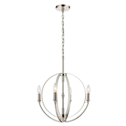 Atlas Lighting Rotunde 18in 4-Light Chandelier | Modern Matte White and Polished Nickel | Dining Room & Kitchen Island | Model CL11317-WH