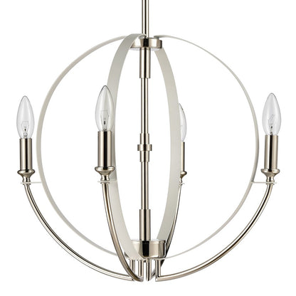 Atlas Lighting Rotunde 18in 4-Light Chandelier | Modern Matte White and Polished Nickel | Dining Room & Kitchen Island | Model CL11317-WH