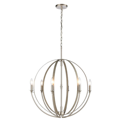 Atlas Lighting Rotunde 26in 6-Light Chandelier | Modern Beechwood and Satin Nickel | Dining Room & Living Room | 26 x 26 x 33 in | Model CL11318-BN