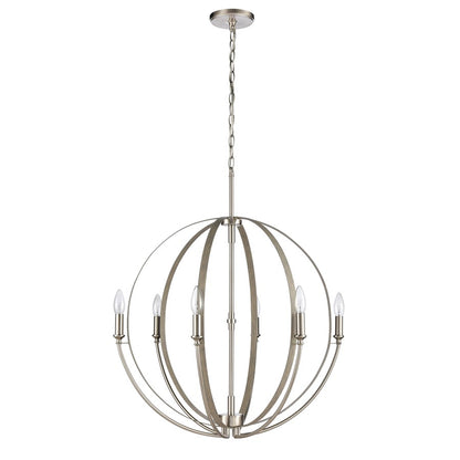 Atlas Lighting Rotunde 26in 6-Light Chandelier | Modern Beechwood and Satin Nickel | Dining Room & Living Room | 26 x 26 x 33 in | Model CL11318-BN
