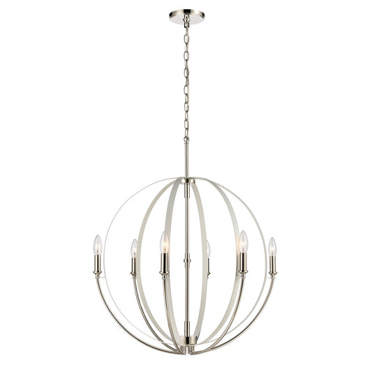 Atlas Lighting Rotunde 26in 6-Light Chandelier | Modern Matte White and Polished Nickel Metal | Dining Room & Living Room | Model CL11318-WH