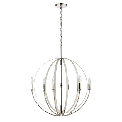 Atlas Lighting Rotunde 26in 6-Light Chandelier | Modern Matte White and Polished Nickel Metal | Dining Room & Living Room | Model CL11318-WH