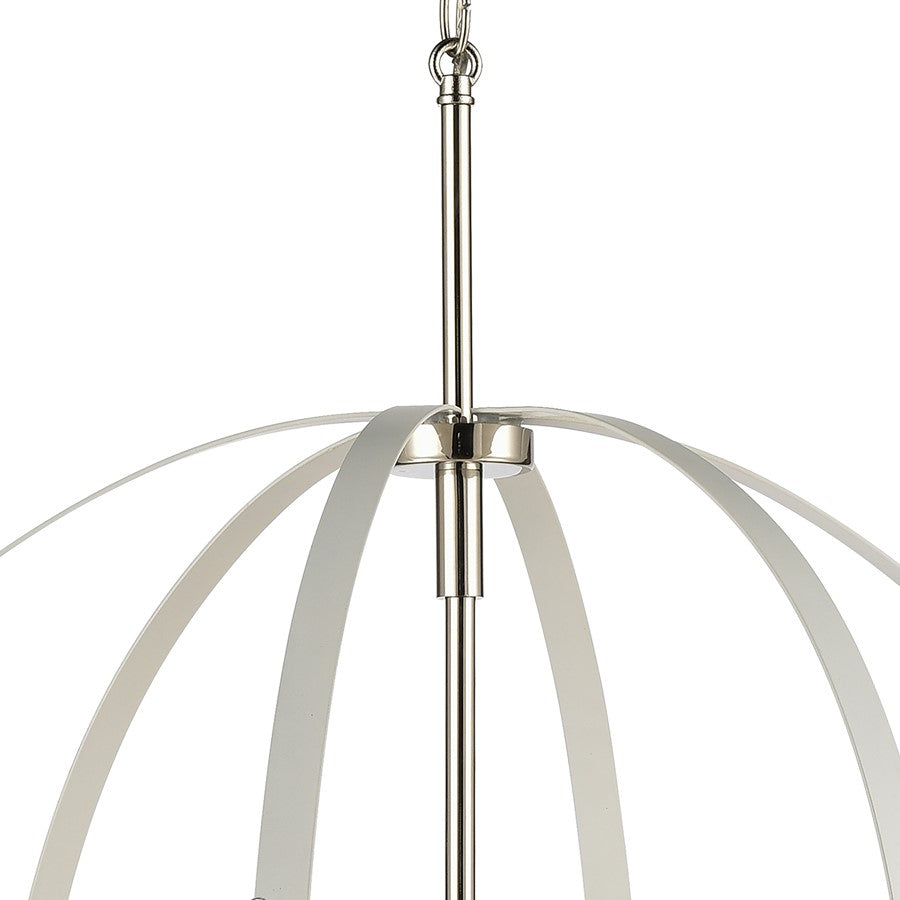 Atlas Lighting Rotunde 26in 6-Light Chandelier | Modern Matte White and Polished Nickel Metal | Dining Room & Living Room | Model CL11318-WH