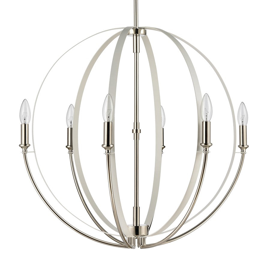 Atlas Lighting Rotunde 26in 6-Light Chandelier | Modern Matte White and Polished Nickel Metal | Dining Room & Living Room | Model CL11318-WH
