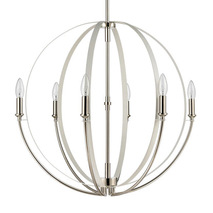 Atlas Lighting Rotunde 26in 6-Light Chandelier | Modern Matte White and Polished Nickel Metal | Dining Room & Living Room | Model CL11318-WH