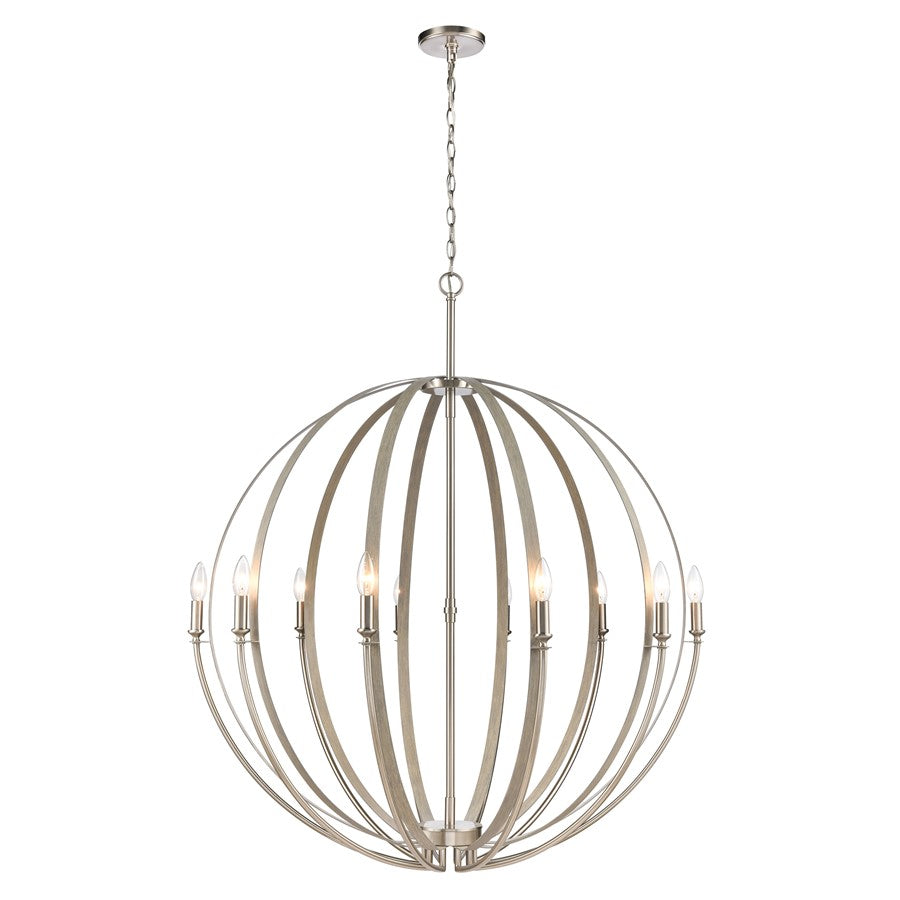 Atlas Lighting Rotunde 38in 10-Light Chandelier | Modern Beechwood and Satin Nickel Metal | Dining Room & Living Room | Model CL11319-BN