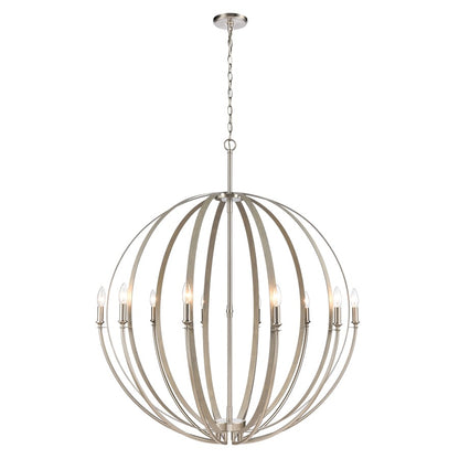 Atlas Lighting Rotunde 38in 10-Light Chandelier | Modern Beechwood and Satin Nickel Metal | Dining Room & Living Room | Model CL11319-BN