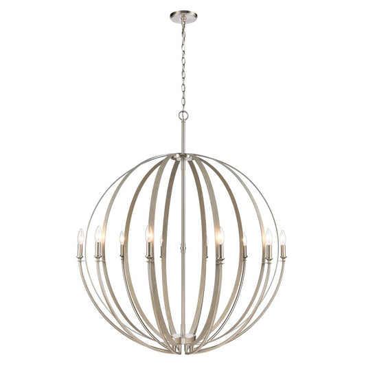 Atlas Lighting Rotunde 38in 10-Light Chandelier | Modern Beechwood and Satin Nickel Metal | Dining Room & Living Room | Model CL11319-BN
