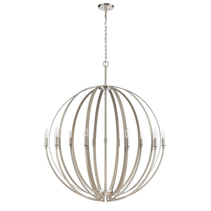 Atlas Lighting Rotunde 38in 10-Light Chandelier | Modern Beechwood and Satin Nickel Metal | Dining Room & Living Room | Model CL11319-BN