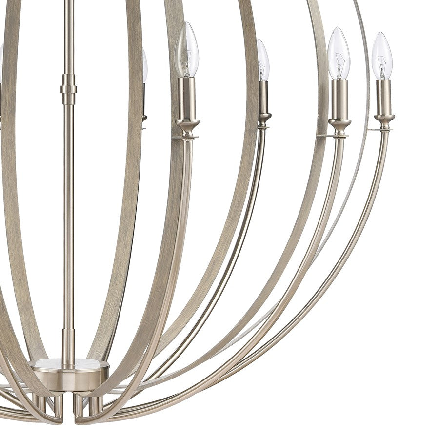 Atlas Lighting Rotunde 38in 10-Light Chandelier | Modern Beechwood and Satin Nickel Metal | Dining Room & Living Room | Model CL11319-BN