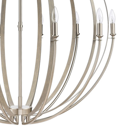 Atlas Lighting Rotunde 38in 10-Light Chandelier | Modern Beechwood and Satin Nickel Metal | Dining Room & Living Room | Model CL11319-BN