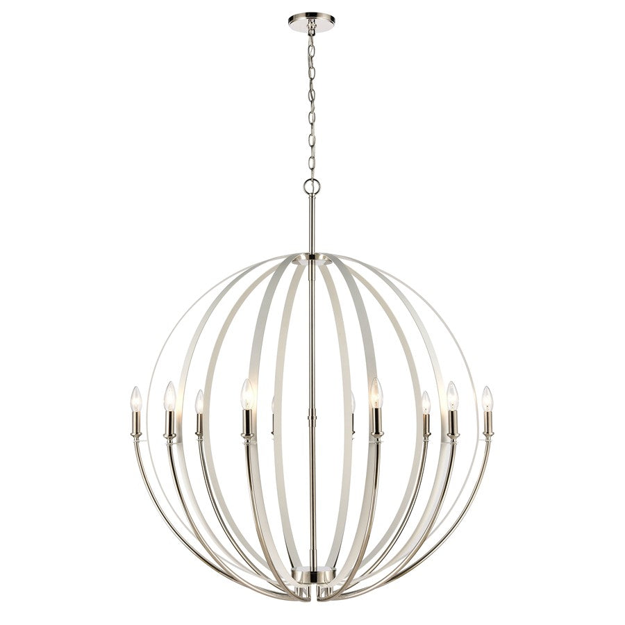 Atlas Lighting Rotunde 38in 10-Light Chandelier | Modern Matte White and Polished Nickel Metal | Dining Room & Living Room | Model CL11319-WH