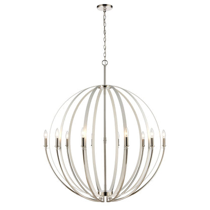 Atlas Lighting Rotunde 38in 10-Light Chandelier | Modern Matte White and Polished Nickel Metal | Dining Room & Living Room | Model CL11319-WH