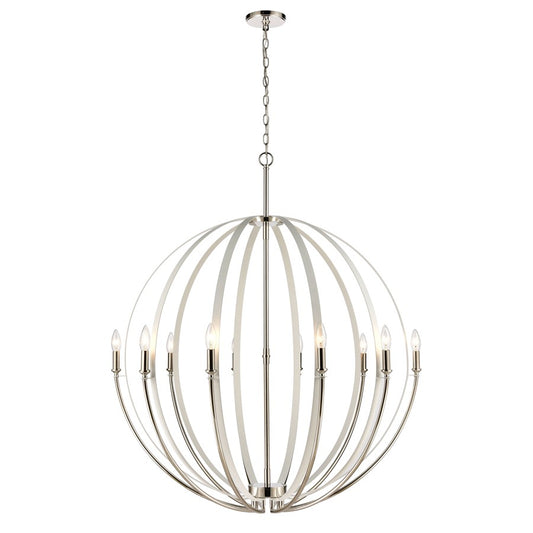 Atlas Lighting Rotunde 38in 10-Light Chandelier | Modern Matte White and Polished Nickel Metal | Dining Room & Living Room | Model CL11319-WH
