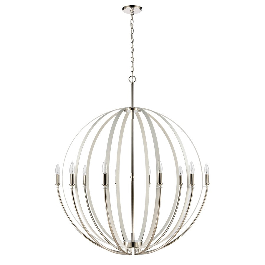 Atlas Lighting Rotunde 38in 10-Light Chandelier | Modern Matte White and Polished Nickel Metal | Dining Room & Living Room | Model CL11319-WH