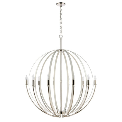 Atlas Lighting Rotunde 38in 10-Light Chandelier | Modern Matte White and Polished Nickel Metal | Dining Room & Living Room | Model CL11319-WH