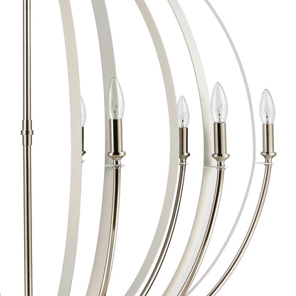 Atlas Lighting Rotunde 38in 10-Light Chandelier | Modern Matte White and Polished Nickel Metal | Dining Room & Living Room | Model CL11319-WH