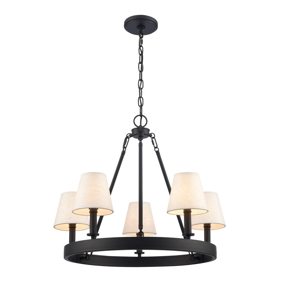 Atlas Lighting Rydell 24in 5-Light Chandelier | Transitional Matte Black and White Parchment Shades | Dining Room & Living Room | Model CL11320-BK
