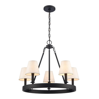 Atlas Lighting Rydell 24in 5-Light Chandelier | Transitional Matte Black and White Parchment Shades | Dining Room & Living Room | Model CL11320-BK
