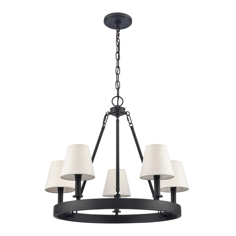 Atlas Lighting Rydell 24in 5-Light Chandelier | Transitional Matte Black and White Parchment Shades | Dining Room & Living Room | Model CL11320-BK