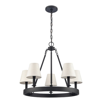 Atlas Lighting Rydell 24in 5-Light Chandelier | Transitional Matte Black and White Parchment Shades | Dining Room & Living Room | Model CL11320-BK