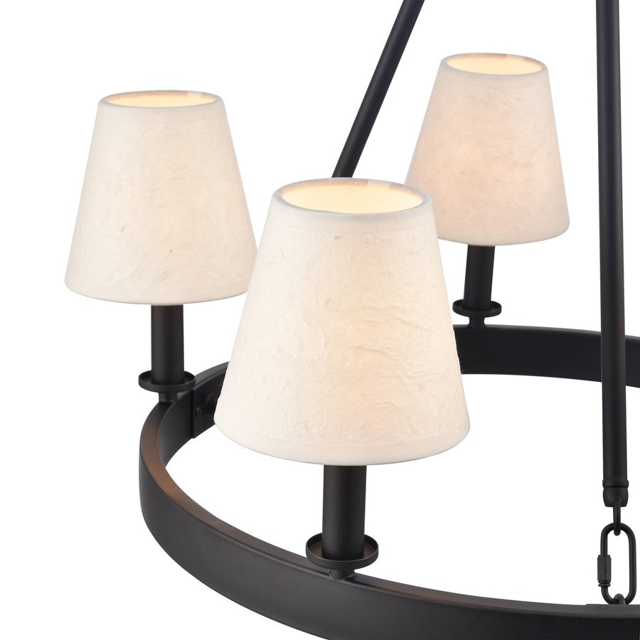 Atlas Lighting Rydell 24in 5-Light Chandelier | Transitional Matte Black and White Parchment Shades | Dining Room & Living Room | Model CL11320-BK
