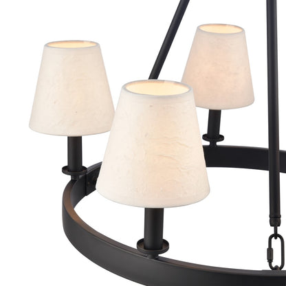 Atlas Lighting Rydell 24in 5-Light Chandelier | Transitional Matte Black and White Parchment Shades | Dining Room & Living Room | Model CL11320-BK