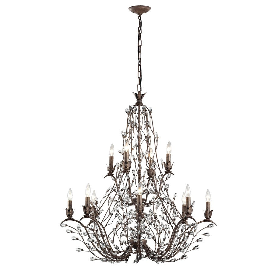 Atlas Lighting Sagemore 37in 12-Light Chandelier | Traditional Bronzed Rust and Clear Crystal | Dining Room & Foyer | Model CL11321-BZ