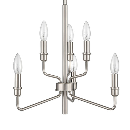 Atlas Lighting Saginaw 18in 6-Light Chandelier | Transitional Satin Nickel Metal | Dining Room & Kitchen Island | 18 x 18 x 16 in | Model CL11322-NK