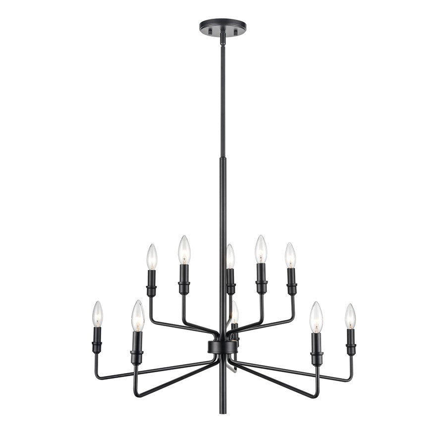 Atlas Lighting Saginaw 34in 10-Light Chandelier | Transitional Matte Black Metal | Dining Room & Great Room | 34 x 34 x 27 in | Model CL11323-BK