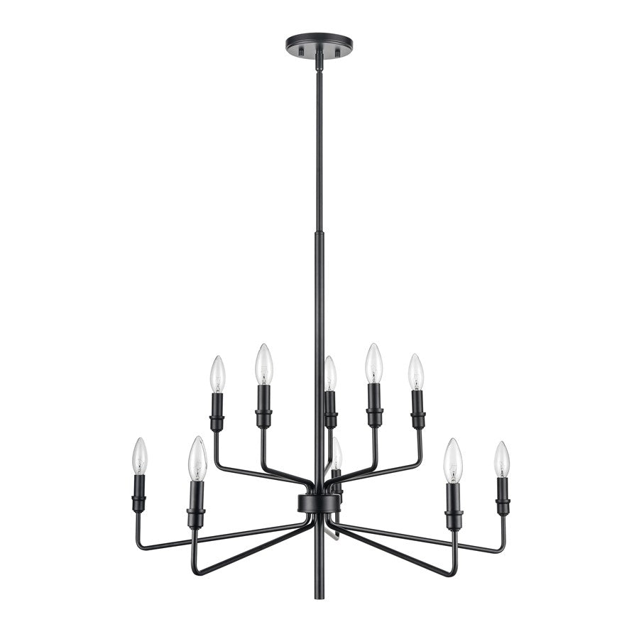 Atlas Lighting Saginaw 34in 10-Light Chandelier | Transitional Matte Black Metal | Dining Room & Great Room | 34 x 34 x 27 in | Model CL11323-BK